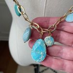Chico's Gold Tone Chain Turquoise Bead Strand Fashion Necklace 42” Photo 3