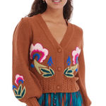 Allison New York NATALIA CARDIGAN front button knit floral size extra small NWOT Orange Photo 0