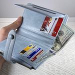 Wallet for Women,Trifold Snap Closure Wallet,Credit Card Holder Coin Purse Blue Photo 7