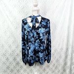 Jason Wu  Navy‎ Blue Floral Print Long Sleeve Tie Neck Blouse Womens Size Medium Photo 5