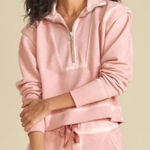 Veronica Beard Dylan Floral Half-Zip Sweatshirt In Rosewood Photo 0