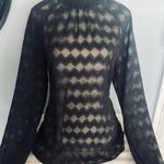 Black Sheer Long Sleeve Blouse with High Neck Size M Photo 1