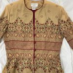 Adrianna Papell Whimsygoth Gold Burgundy Floral Beaded Silk Blazer Jacket 6 / S Red Size 6P Photo 1