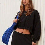 Free People Movement On Your Mark Sweatshirt Small Crop Cinch Waist Crewneck Black Photo 0