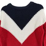 Love by Design Sweater Women L Red White Blue Colorblock Preppy Americana Chunky Photo 2
