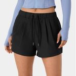 Halara High Waisted Elastic Waistband Drawstring Ruched Pocket Shorts 3" Black S Photo 0