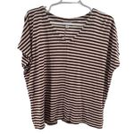 J. Jill Brown and White Boxy striped linen blend cap Sleeve Tee v Photo 0
