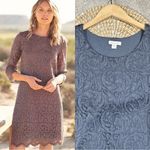 Garnet Hill Three-Quarter-Sleeve Lace Shift Dress Scoop Neck in Slate Blue 18 Photo 1