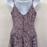 Anthropologie Floral Lace Overlay Embroidered Metallic Sleeveless V-Neck Maxi Dress Purple Photo 3