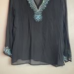 Itsu Womens 100 % Silk Size 6 Long Sleeve Blouse Beaded Sequin Black Blue Photo 3