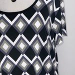 Suzie Black & White Diamond Print Stretchy Short Sleeve Shift Dress XL Photo 2