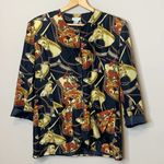 Vintage 80s Silk Jacket Top Equestrian Horse Print size M Robert Stock Lmtd Size M Photo 0
