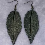 Vintage Green Patina Leaf Dangle Earrings Photo 4