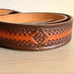 Vintage Y2K Tooled Leather Western Belt Heart Buckle Full Grain Cowhide 42 Photo 3