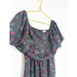Petal & Pup Chlo Cherry Print Puff Sleeve Midi Dress Size Large Smocked Retro Black Photo 6