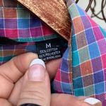 Gap Vintage 70s  purple green plaid check button down short sleeve shirt MEDIUM Photo 3