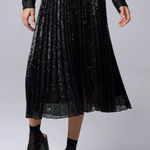 Vera Wang New Simply Vera  Sequin Skirt Pleated Women’s Size M Black Photo 0