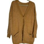 Tahari Camel Fuzzy Long Sleeve Oversized V Neck Button Front Cardigan Sweater Photo 0