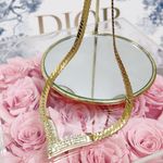 Christian Dior Authentic Vintage 24kt G.P Crystal Mirrored Herringbone Necklace Photo 2