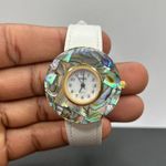 L. A. EXPRESS MOTHER OF PEARL LADIES LOGO WATCH White Leather Strap Photo 5