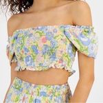 Bar III Chic Yellow Floral Adjustable Puff Shoulder Smocked Crop Top - Women’s Medium Photo 0