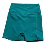 Halara Ribbed Knit High Waisted Crossover Biker Shorts Medium Women’s Green NWT. Photo 1
