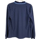 Talbots  Pleated Dark & Light‎ Blue Dots Tie Neck Top Size Medium Photo 3