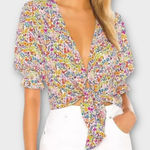 Show Me Your Mumu  Kimmy Tie Top Women's Large Rainbow‎ Fields Half Sleeve V-Neck Photo 0