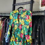 ZARA Green Floral Satin Mini Dress with Keyhole Neckline Photo 2