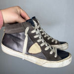 Philippe Model Paris Womens High Top Sneakers Leather Suede Metallic Navy Brown Size 8 Photo 0