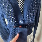 Urban Outfitters  Open Knit Cropped Jumbo Button Navy Blue Sweater Cardigan Sz S Photo 1