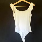EXPRESS white bodysuit square neckline tie shoulders women's size S cotton Photo 7