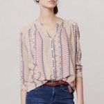 Maeve  Anthropologie Sunset District Aztec Beige and Blue Geometric Blouse Small Photo 0