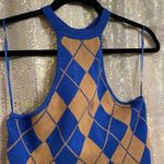 Urban Outfitters  Blue Tan High Neck Argyle Mini Sweater Dress, Small NWT Photo 2