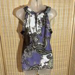 Dress Barn Purple White Green Paisley Halterneck Silk Feel Long Tank Top Large Photo 13