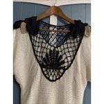 Handmade Vintage Fancy Crochet Ivory Black Gold Boho Hippie Top 40’s 50’s Vibes Sz S Photo 1