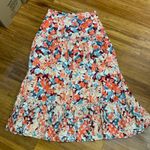 LUNA MOON Womens XL Floral Print Maxi Skirt Tiered Ruffle Hem Cotton Blend NWT Orange Photo 3