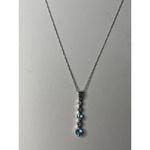 925 Sterling Silver Necklace With Blue & Clear Gemstone Pendant Photo 11