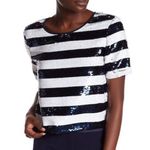 Sandro Sequin White Navy Stripe Cropped Nautical Top Blouse Sz 2 Photo 0