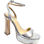 Badgley Mischka Silver Platform Sling Back Sandals Heels Shoes Size 10 Photo 0