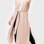 Gibson Look Cozy Fleece Long Belted Cardigan Almond Tan Beige Nude Size Small Photo 0