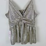 Skies Are Blue  Tank Shirt Sz S Champagne Twist Front Metallic Blouse Night Out Photo 2