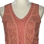 Downeast  Basics Romantic Lace Tank Top M Pink Peach V Neck Stretch Sleeveless Photo 1