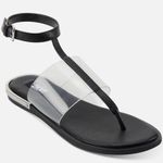 DKNY Ava Leather Ankle Strap Thong Sandals Women's Size 6 Black NWT Vinyl Photo 0
