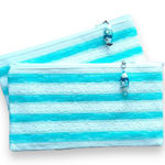 Set of 2 Blue Lace Stripe Zippered Clutch Makeup Bag Travel Kit NEW with tags White Photo 0
