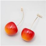 Cherry Earring Dangle , Gold Drop. Red Color Photo 1