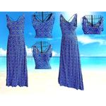 SO  Maxi Dress Girls Sz M Blue White Floral Sleeveless Strappy Front Side Slits Photo 6