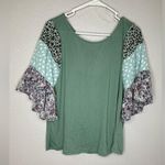Umgee NWT - MIXED PRINT RUFFLE SLEEVE TOP, DUSTY MINT Photo 2