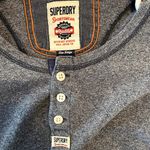 Superdry  Henley Shirt 100% Cotton Embroidered Logo 1/2 Button Up Heather Blue L Photo 1