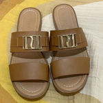 ASOS sandals River Island Double Strap Sliders slides flats brown nude gold Photo 2